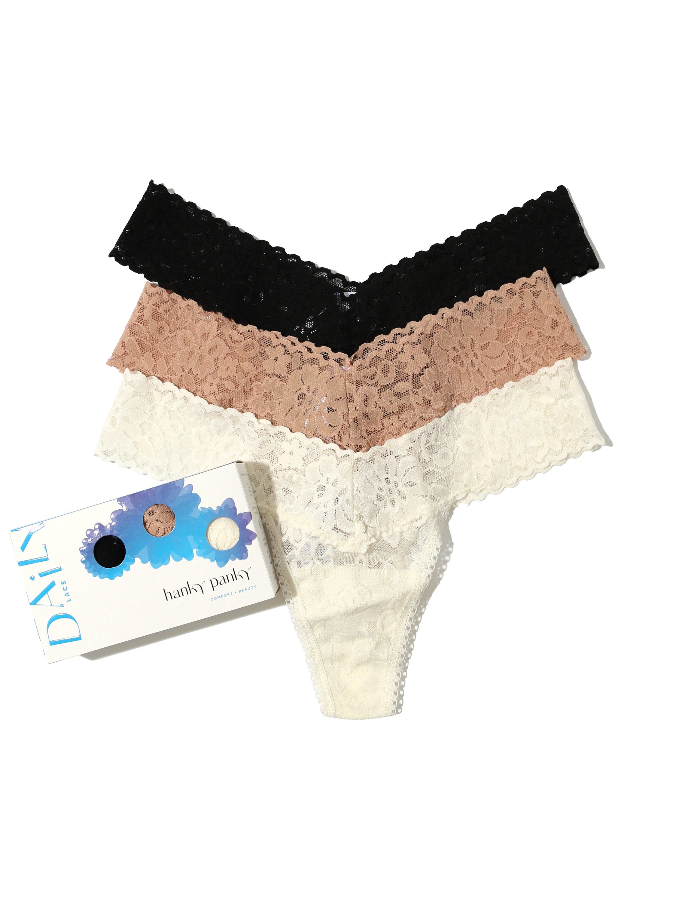Daily Lace™ Petite Low Rise Thong 3 Pack Exclusive sold by Hanky Panky