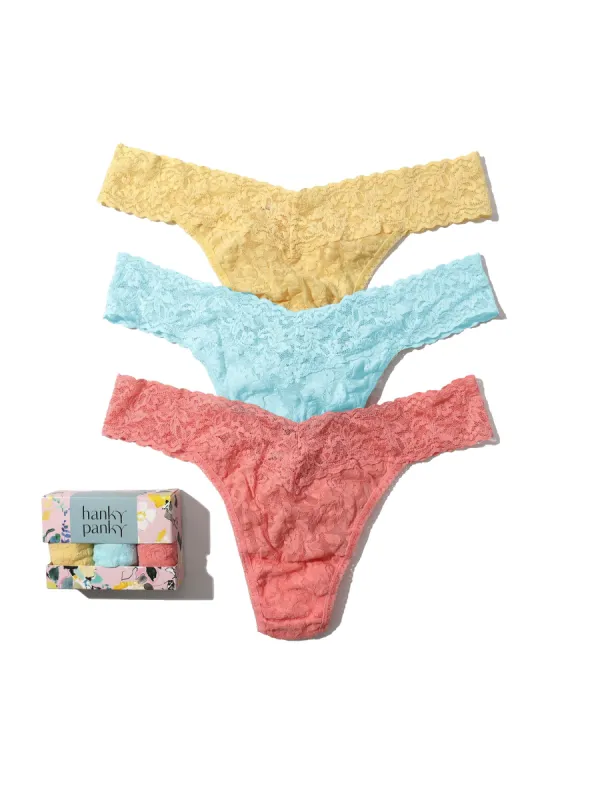 3 Pack Plus Size Signature Lace Original Rise Thongs In Printed Box Sale sold by Hanky Panky