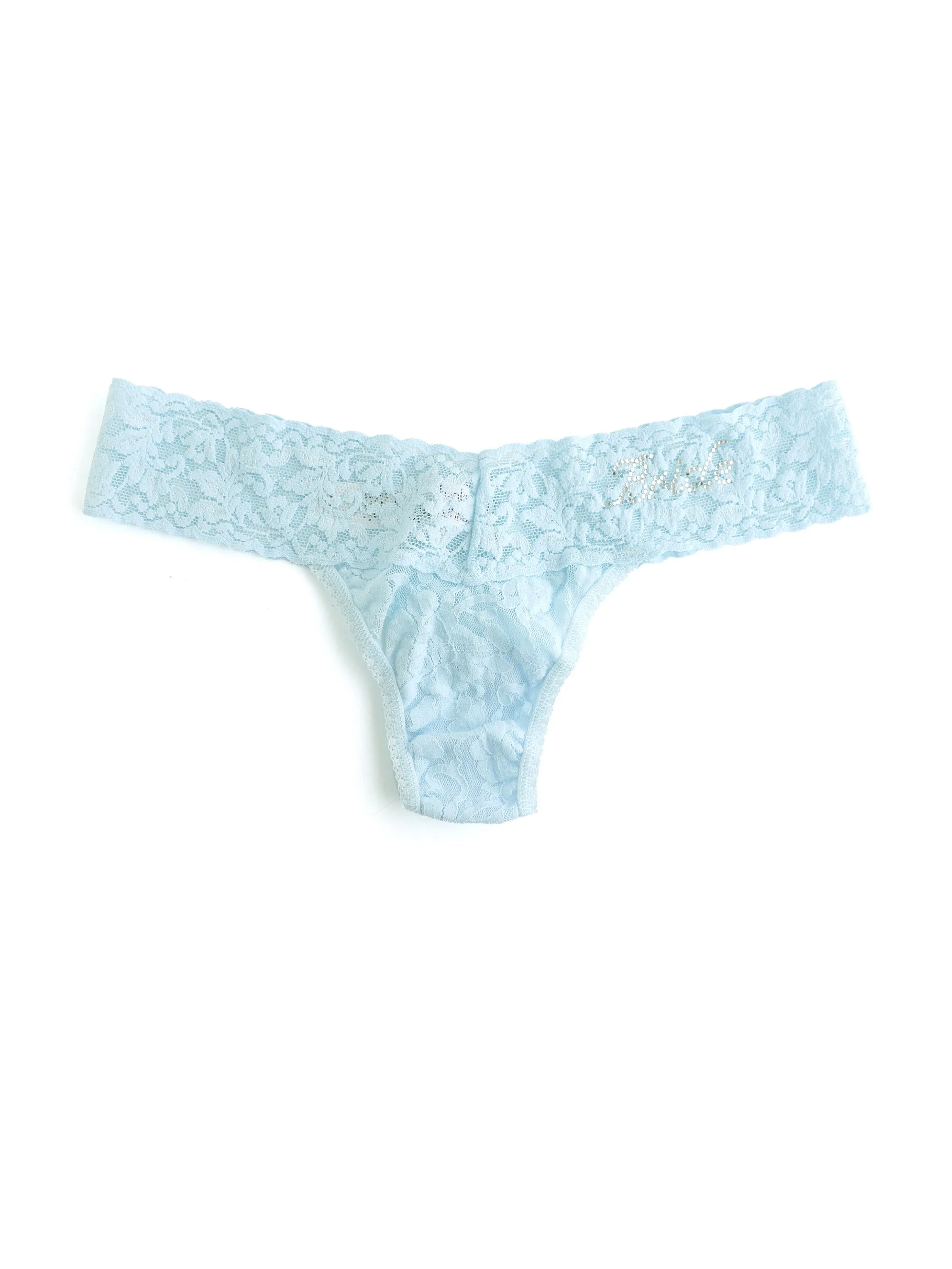 Bride Crystal Signature Lace Low Rise Thong Celeste Blue sold by Hanky Panky