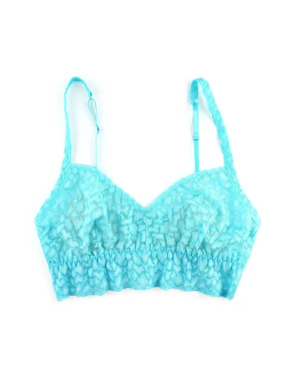 Cross Dyed Leopard V-Neck Retro Bralette Radiant Turquoise/ White sold by Hanky Panky