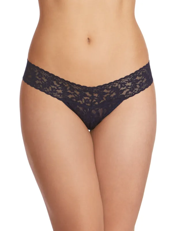 Petite Size Signature Lace® Low Rise Thong Navy sold by Hanky Panky