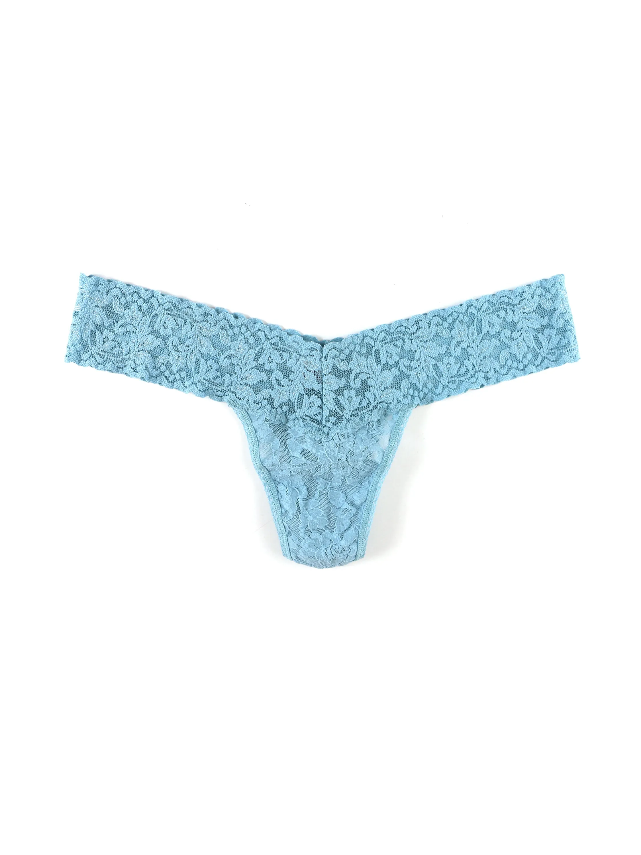 Signature Lace Low Rise Thong Duck Egg Blue sold by Hanky Panky