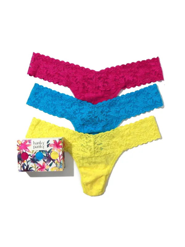 3 Pack Signature Lace Low Rise Thongs in Printed Box Sale sold by Hanky Panky