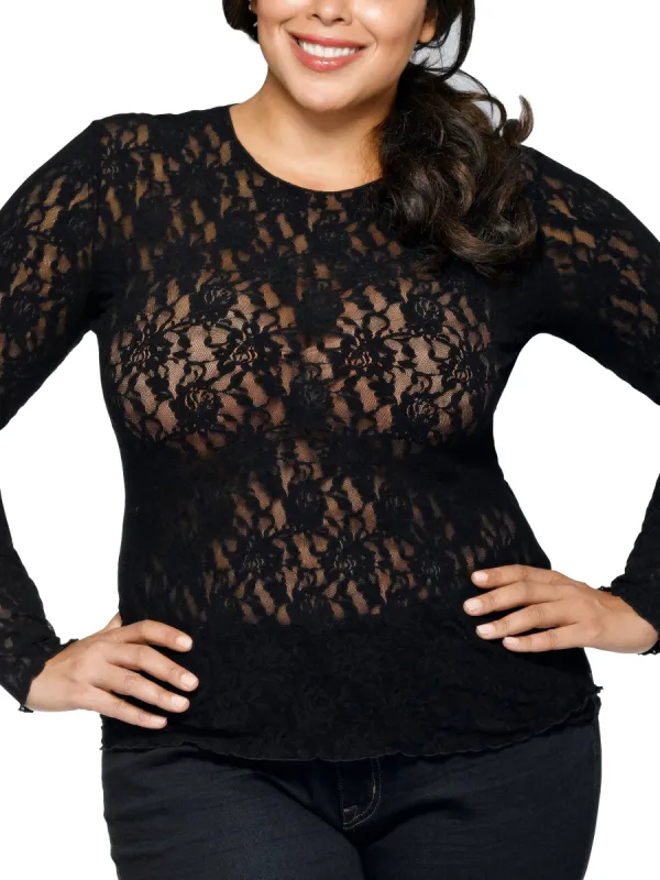 Plus Size Signature Lace Long Sleeve Top sold by Hanky Panky