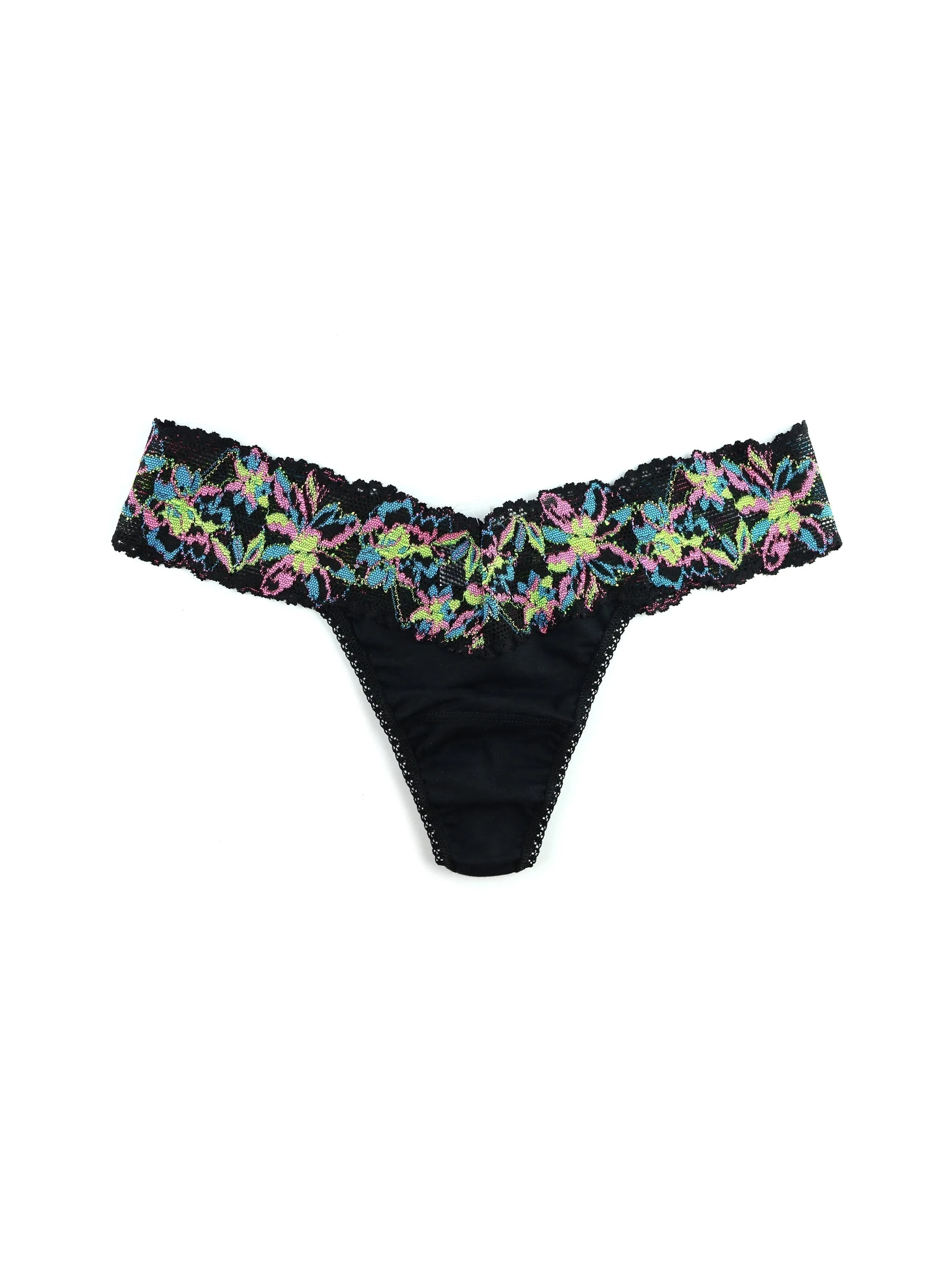 Supima® Cotton Low Rise Thong with Contrast Trim Neon Lights Black Sale sold by Hanky Panky