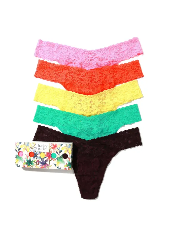 5 Pack Signature Lace Original Rise Thongs in Printed Box Sale sold by Hanky Panky