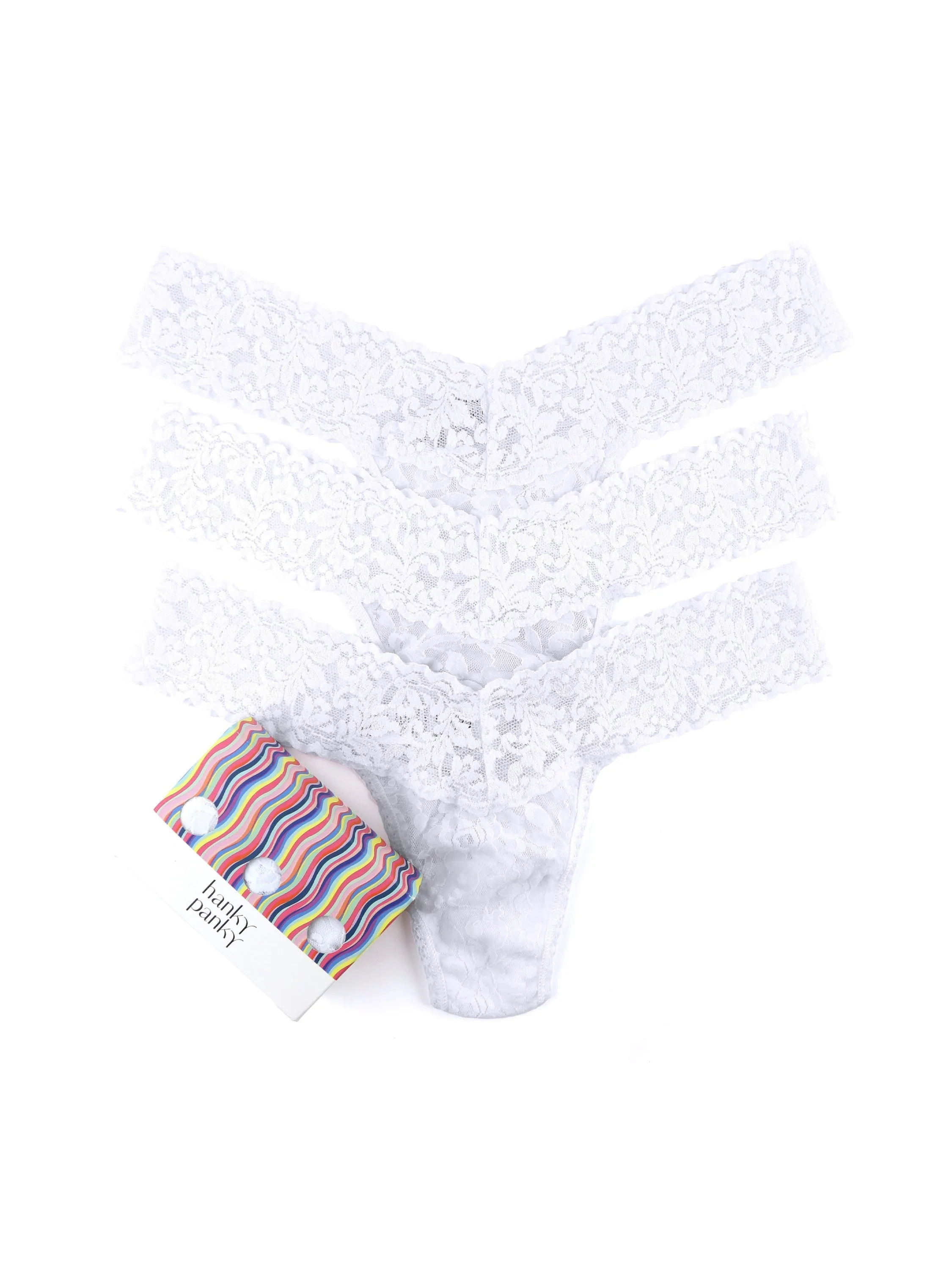 3 Pack 4911® Signature Lace® Low Rise Thongs White sold by Hanky Panky