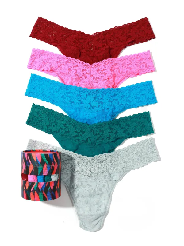 Holiday 5 Pack Signature Lace Original Rise Thongs Sale sold by Hanky Panky