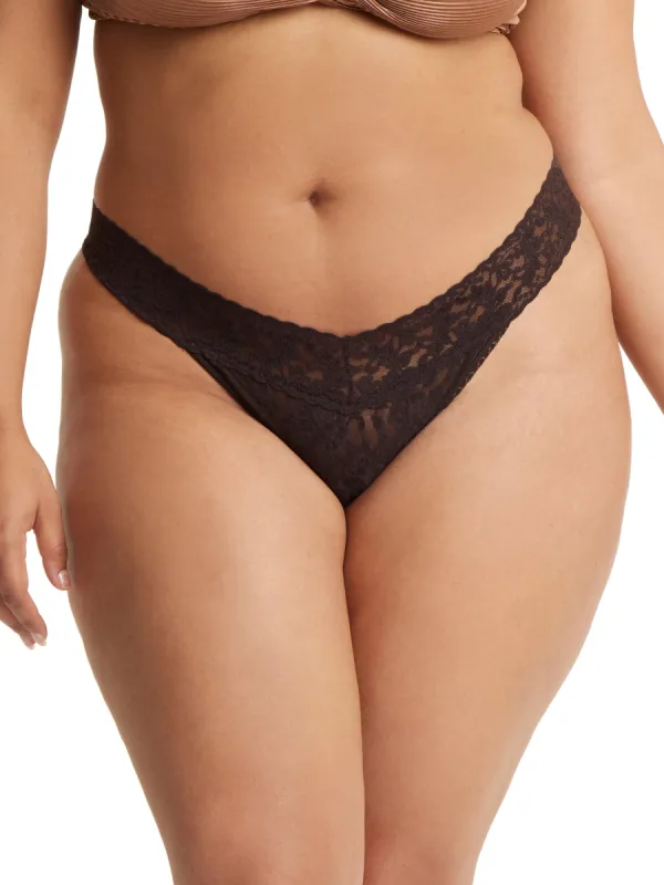 Plus Size Signature Lace® Original Rise Thong Chocolat Noir Brown Sale sold by Hanky Panky