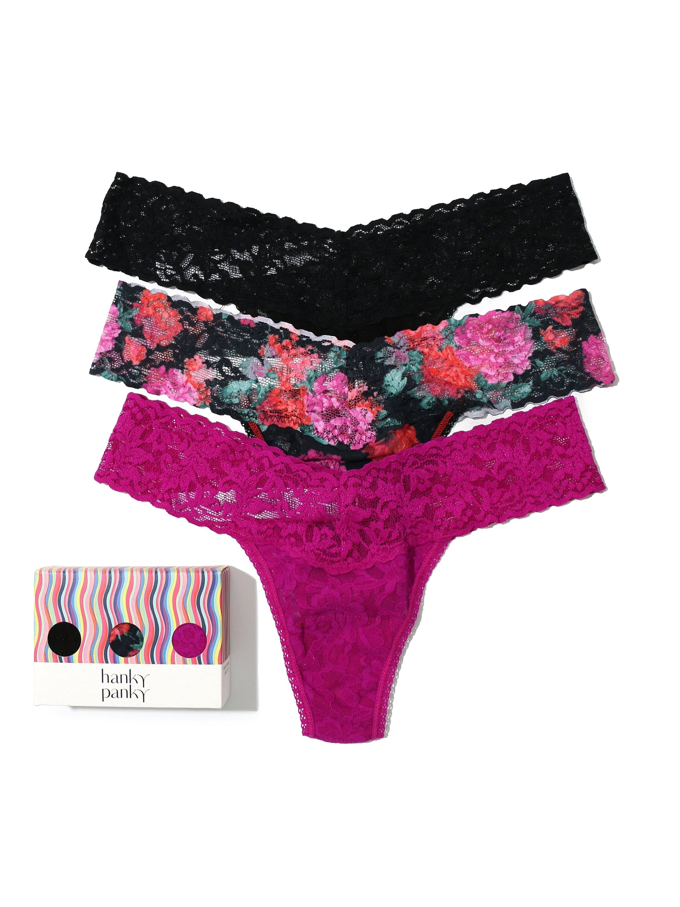 3 Pack Petite Size Signature Lace Low Rise Thongs Exclusive Sale sold by Hanky Panky