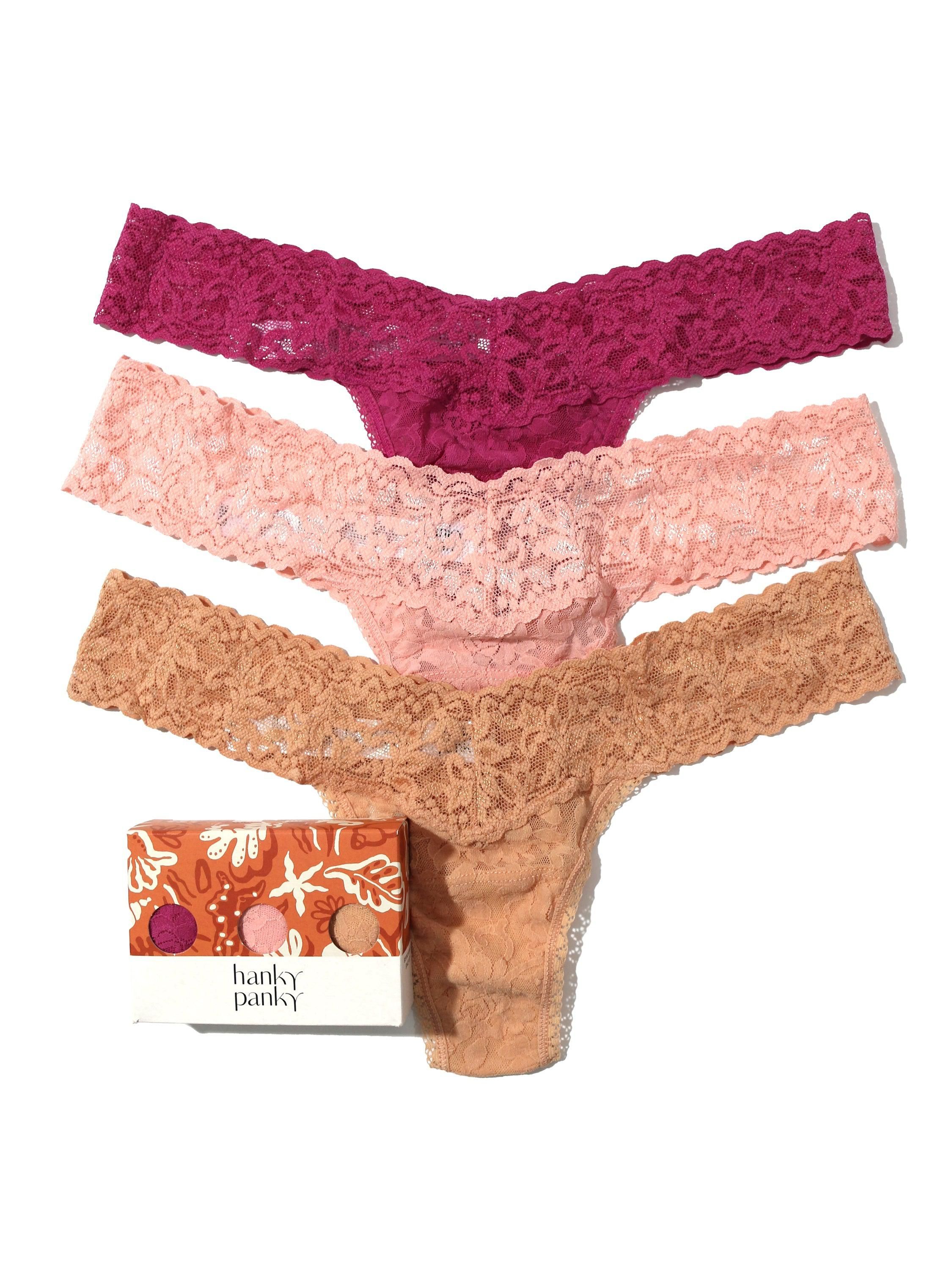 3 Pack Signature Lace Low Rise Thongs in Printed Box Sale sold by Hanky Panky