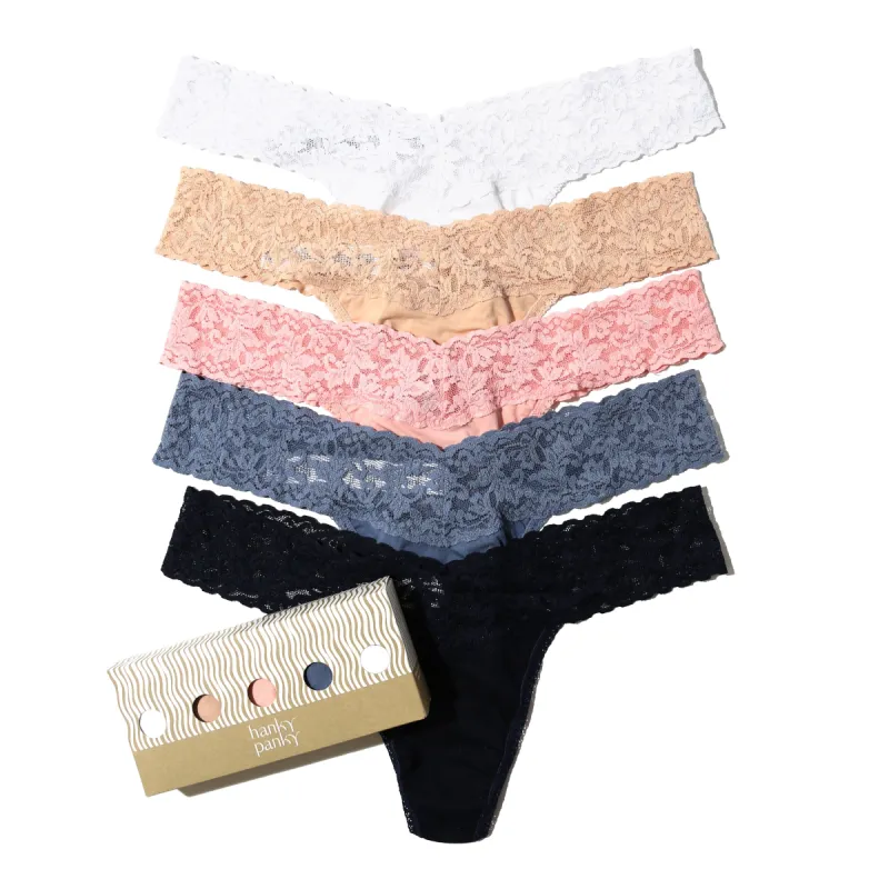 Cotton 5 Pack Low Rise Thongs sold by Hanky Panky