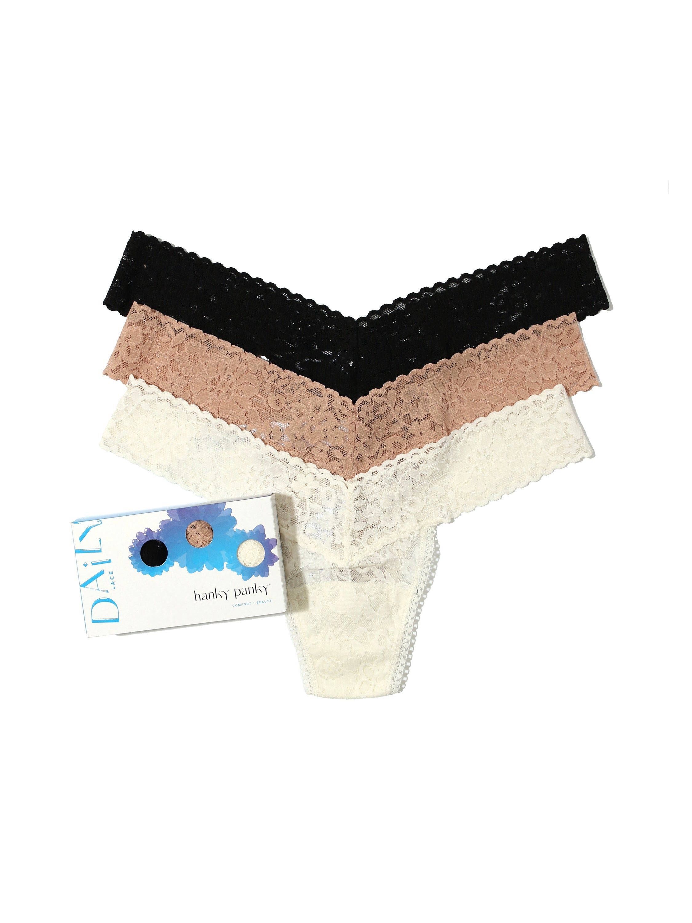 Daily Lace™ Low Rise Thong 3 Pack Exclusive sold by Hanky Panky
