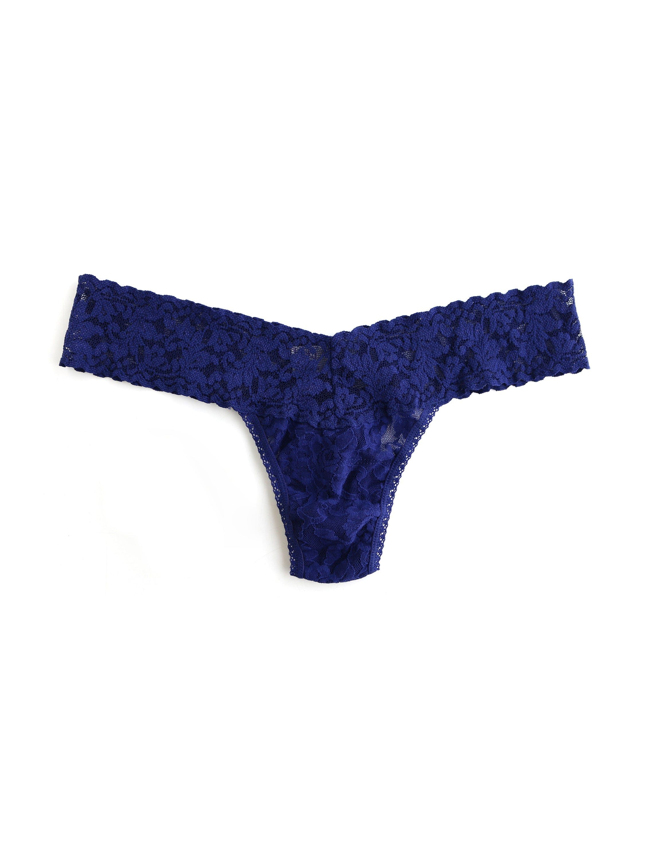 Signature Lace Low Rise Thong Odyssey Blue sold by Hanky Panky