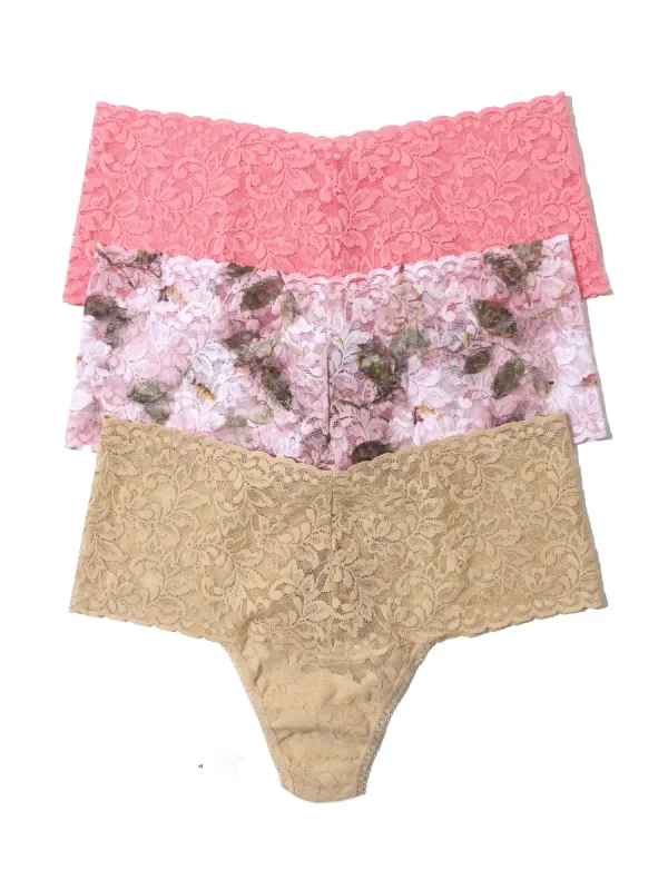 3 Pack Printed Retro Lace Thong Antique Lily sold by Hanky Panky