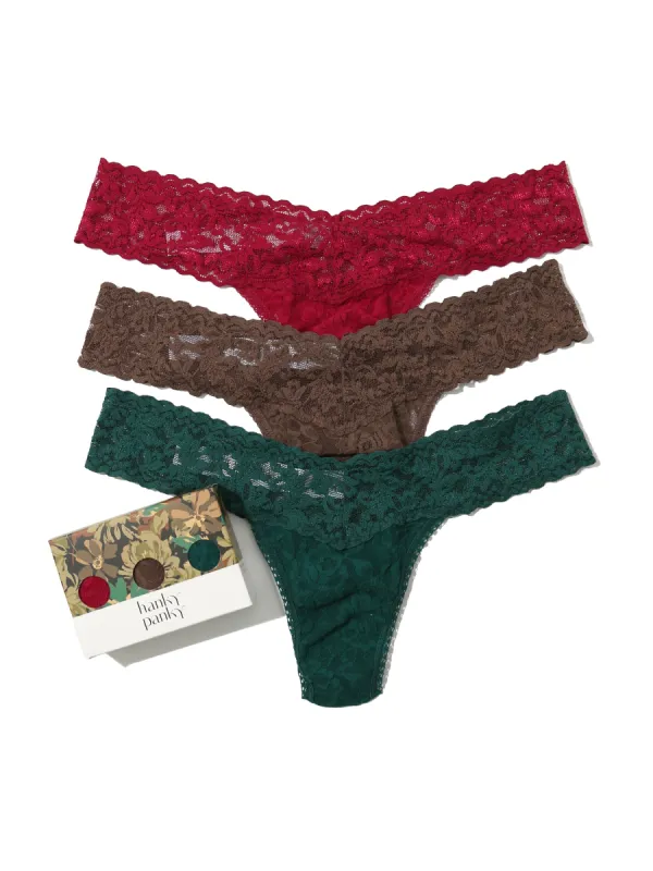 3 Pack Signature Lace Low Rise Thongs in Printed Box Sale sold by Hanky Panky