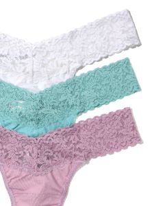 3 Pack Supima® Cotton Low Rise Thongs with Lace Water Lily sold by Hanky Panky