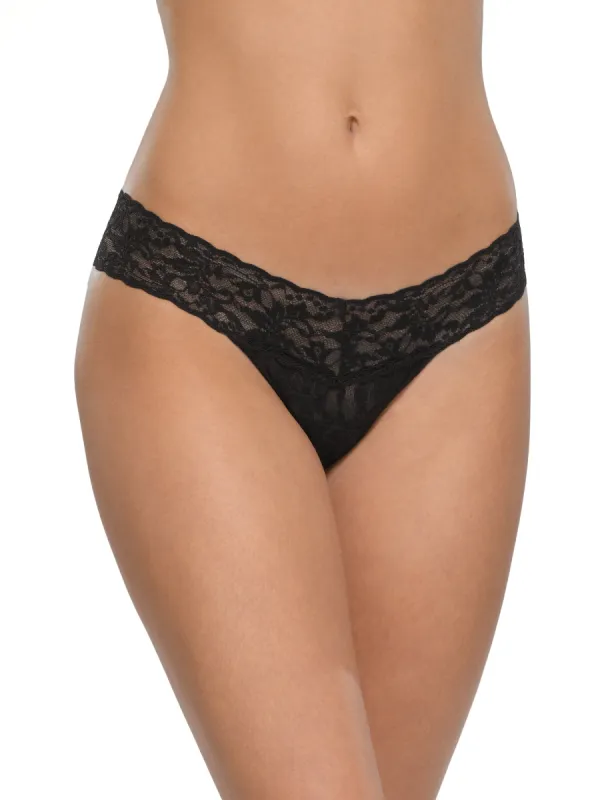 Petite Size Signature Lace® Low Rise Thong Black sold by Hanky Panky