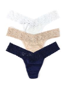 3 Pack Supima® Cotton Low Rise Thongs with Lace sold by Hanky Panky