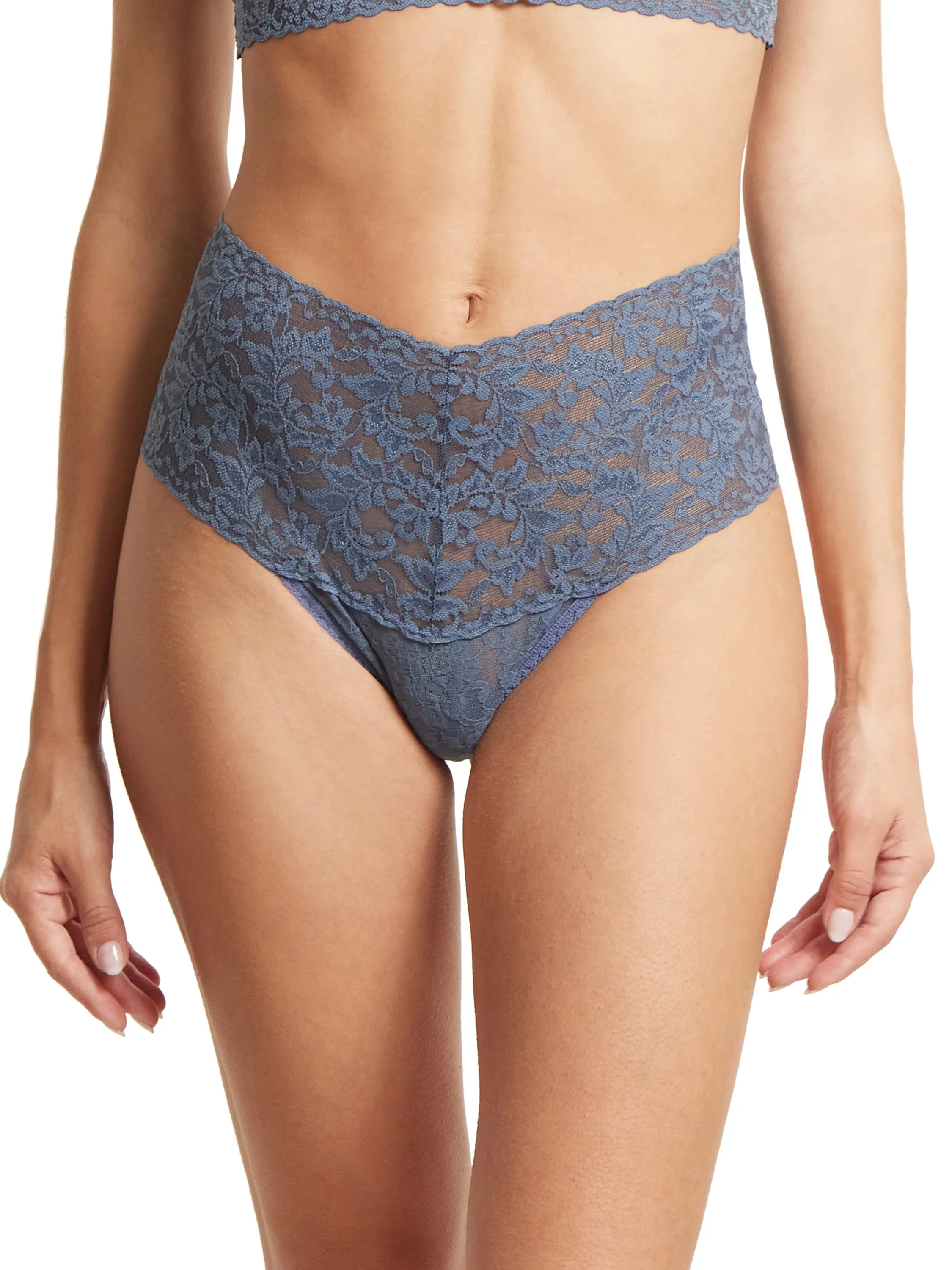 Retro Lace Thong Tour Guide Blue Sale sold by Hanky Panky