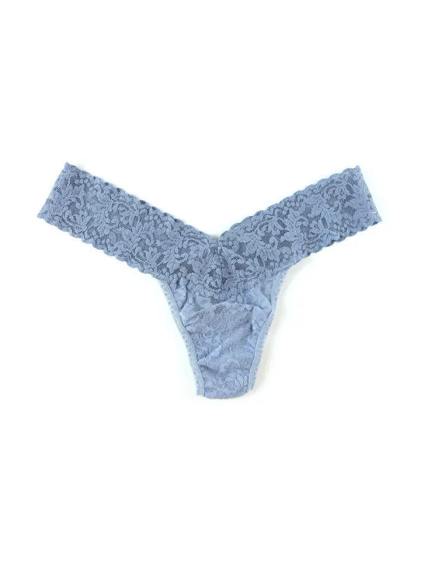 Signature Lace Low Rise Thong Grey Mist sold by Hanky Panky
