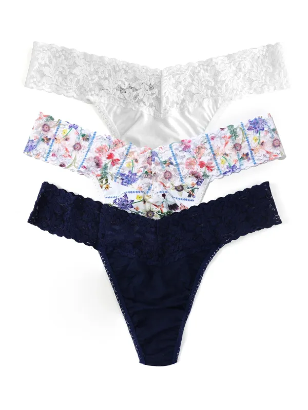 3 Pack Supima® Cotton Original Rise Thongs with Flower Crown Sale sold by Hanky Panky