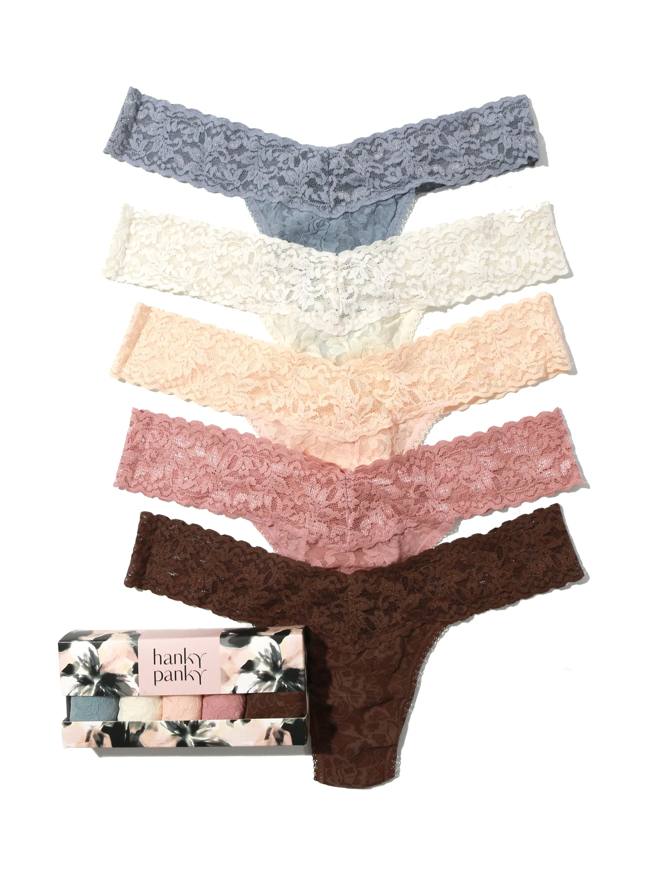5 Pack Signature Lace Low Rise Thongs In Printed Box Sale sold by Hanky Panky
