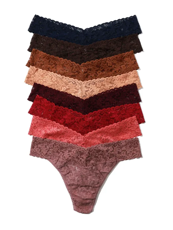 8 Pack Signature Lace Original Rise Thongs Dark Neutrals sold by Hanky Panky