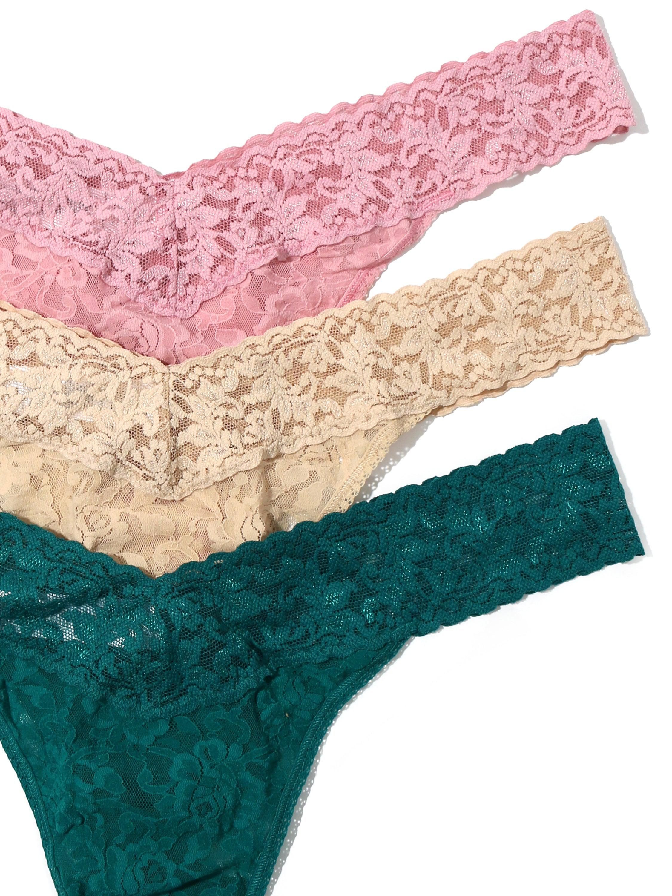 3 Pack Plus Size Signature Lace Original Rise Thongs Meadow Rose Pink Sale sold by Hanky Panky product image thumbnail 2