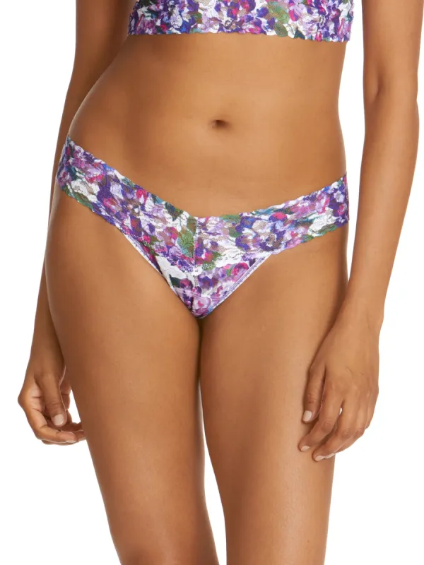 Printed Signature Lace Low Rise Thong Purple Pansy sold by Hanky Panky