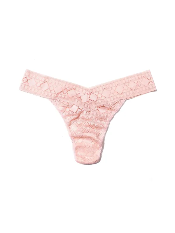 Plus Size Gem Lace Thong Sweet Chamomile Pink sold by Hanky Panky