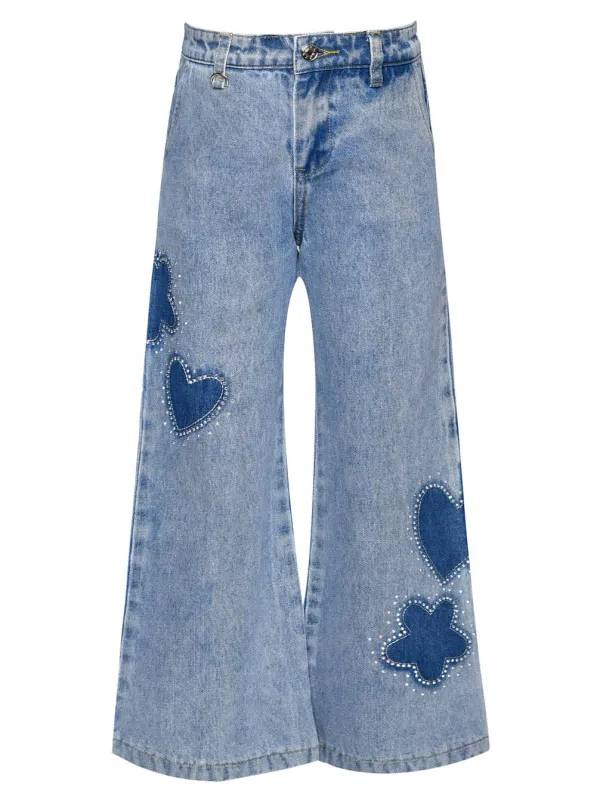 RHINESTONE SHADOW HEART/ FLOWER JEANS sold by Hannah Banana