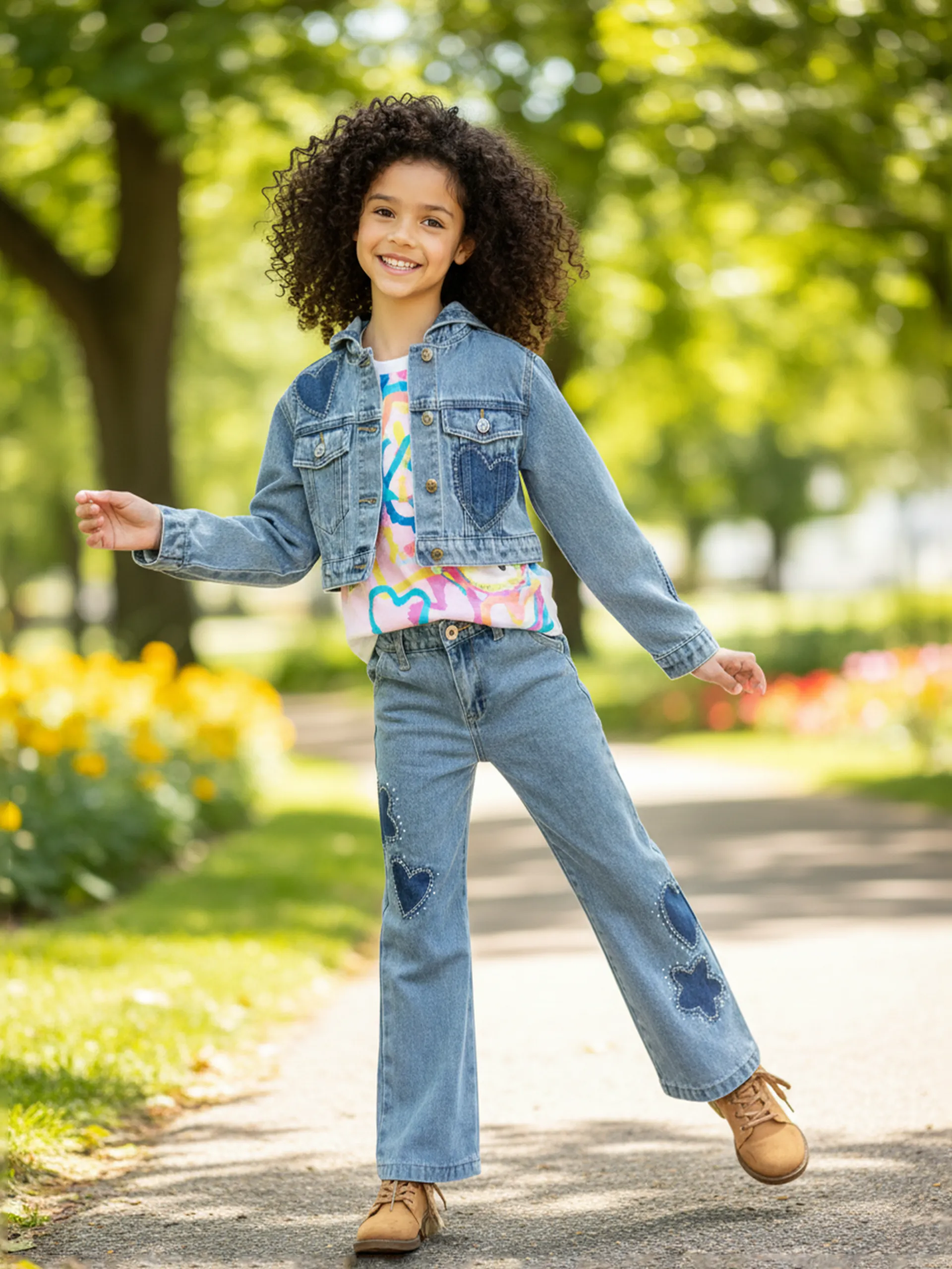 RHINESTONE SHADOW HEART/ FLOWER JEANS sold by Hannah Banana product image thumbnail 3