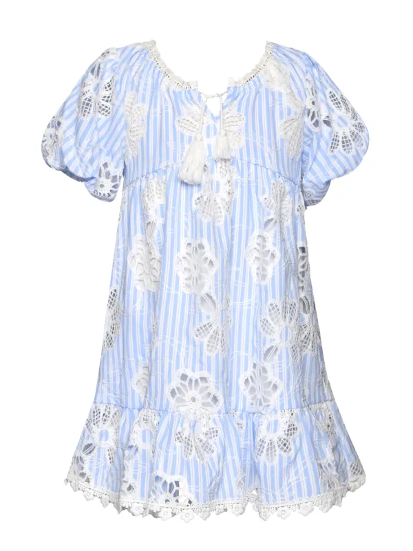 STRIPE-EYELET DRESS WITH BUBBLE SLEEVES made by Hannah Banana
