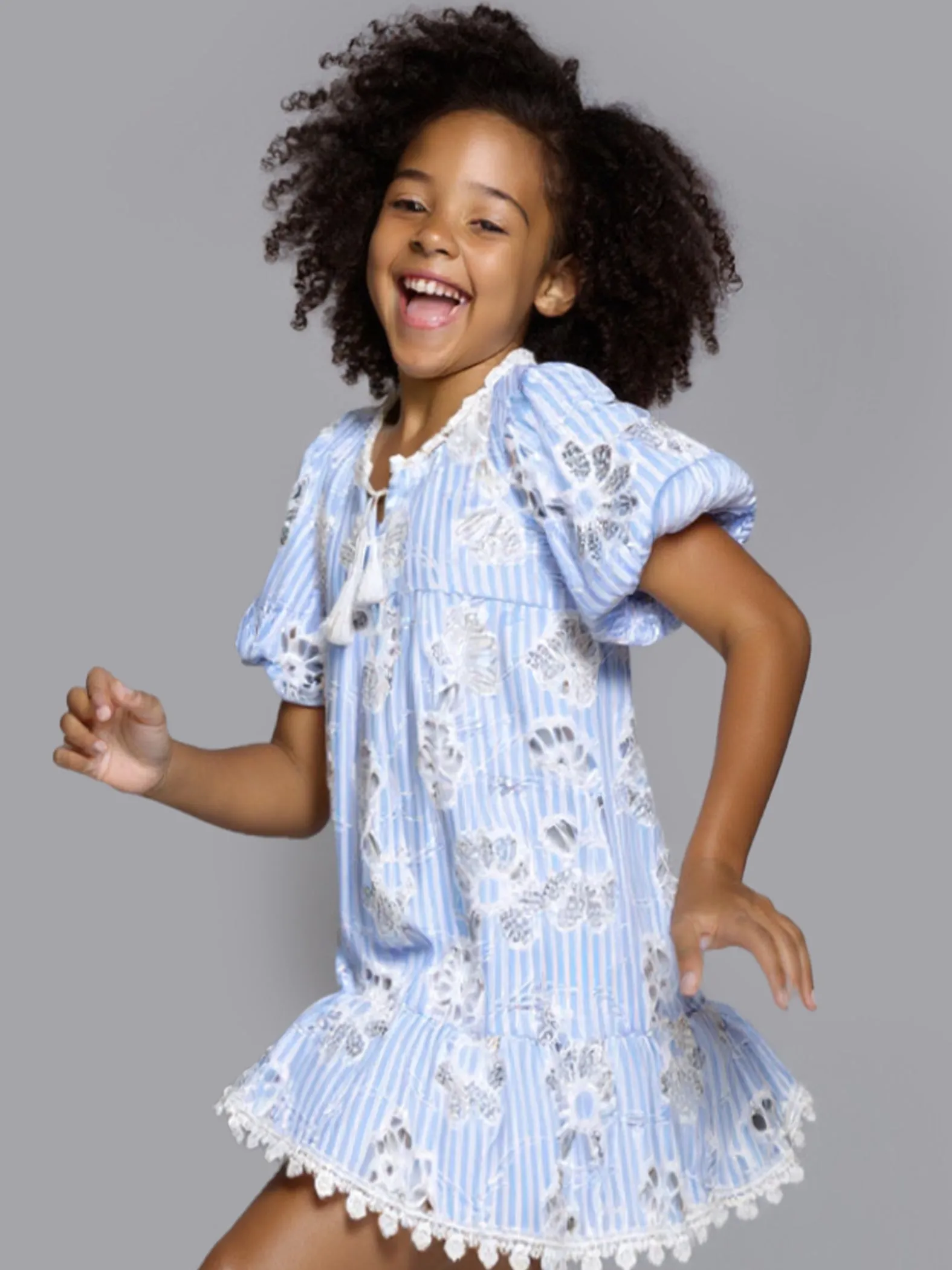 STRIPE-EYELET DRESS WITH BUBBLE SLEEVES sold by Hannah Banana product image thumbnail 2