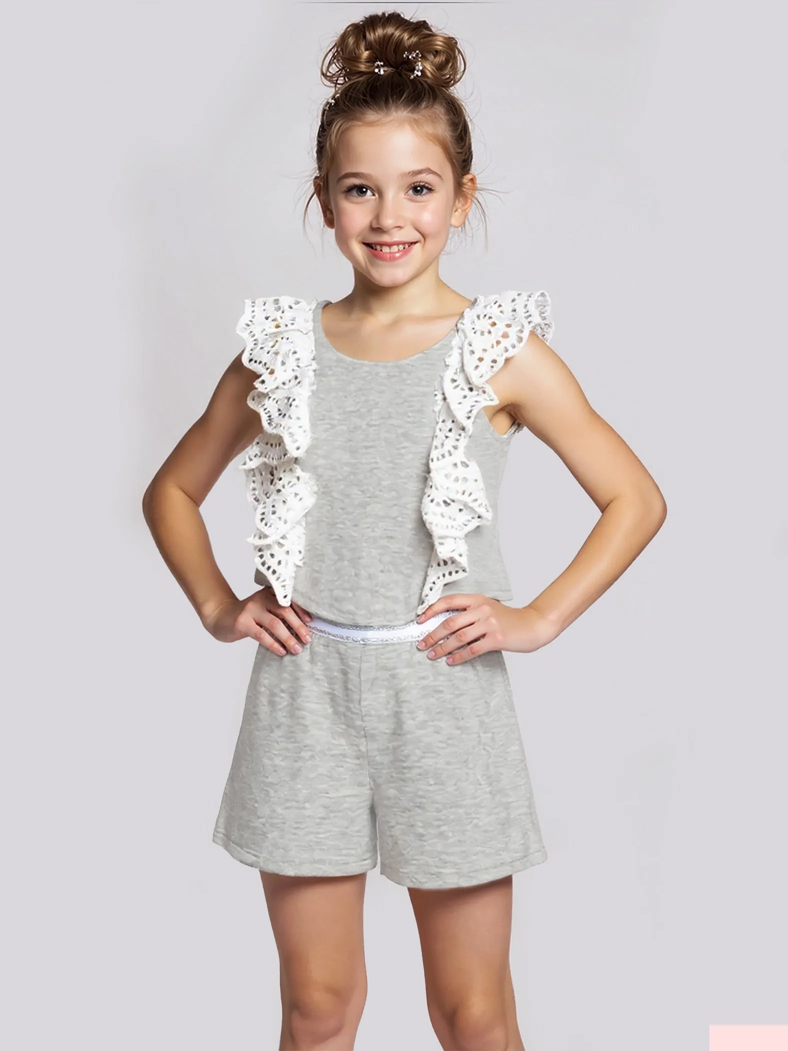 SLEEVELESS SCUBA TOP W/ EYELET RUFFLE sold by Hannah Banana product image thumbnail 2