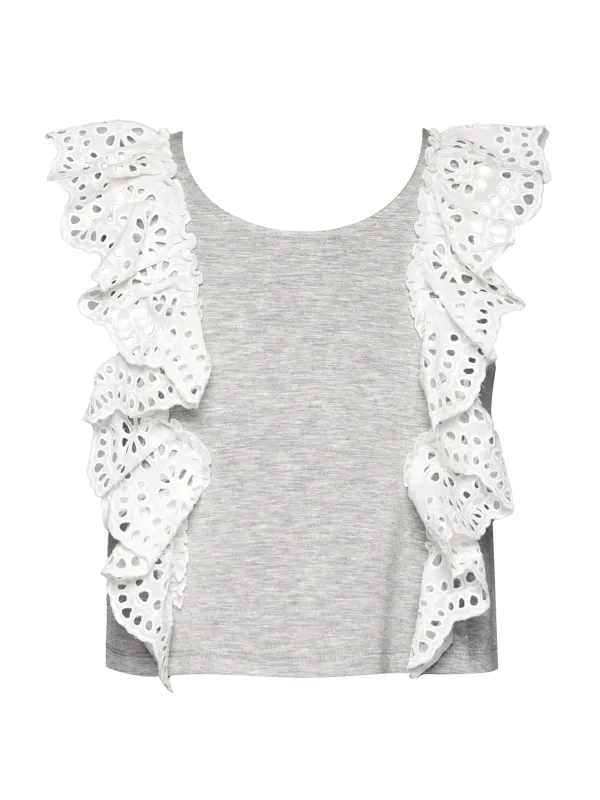 SLEEVELESS SCUBA TOP W/ EYELET RUFFLE made by Hannah Banana