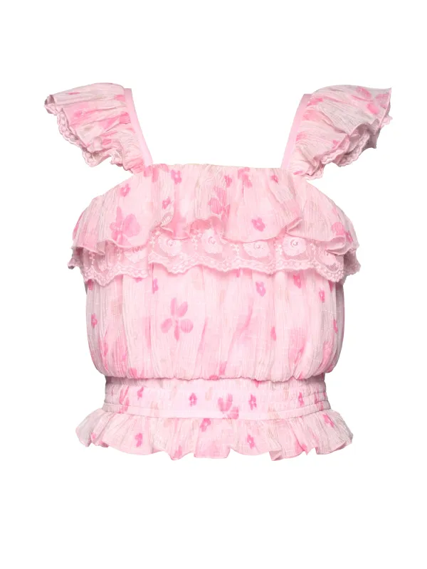 RUFFLE TRIMMED TOP WITH LACE DETAIL made by Hannah Banana