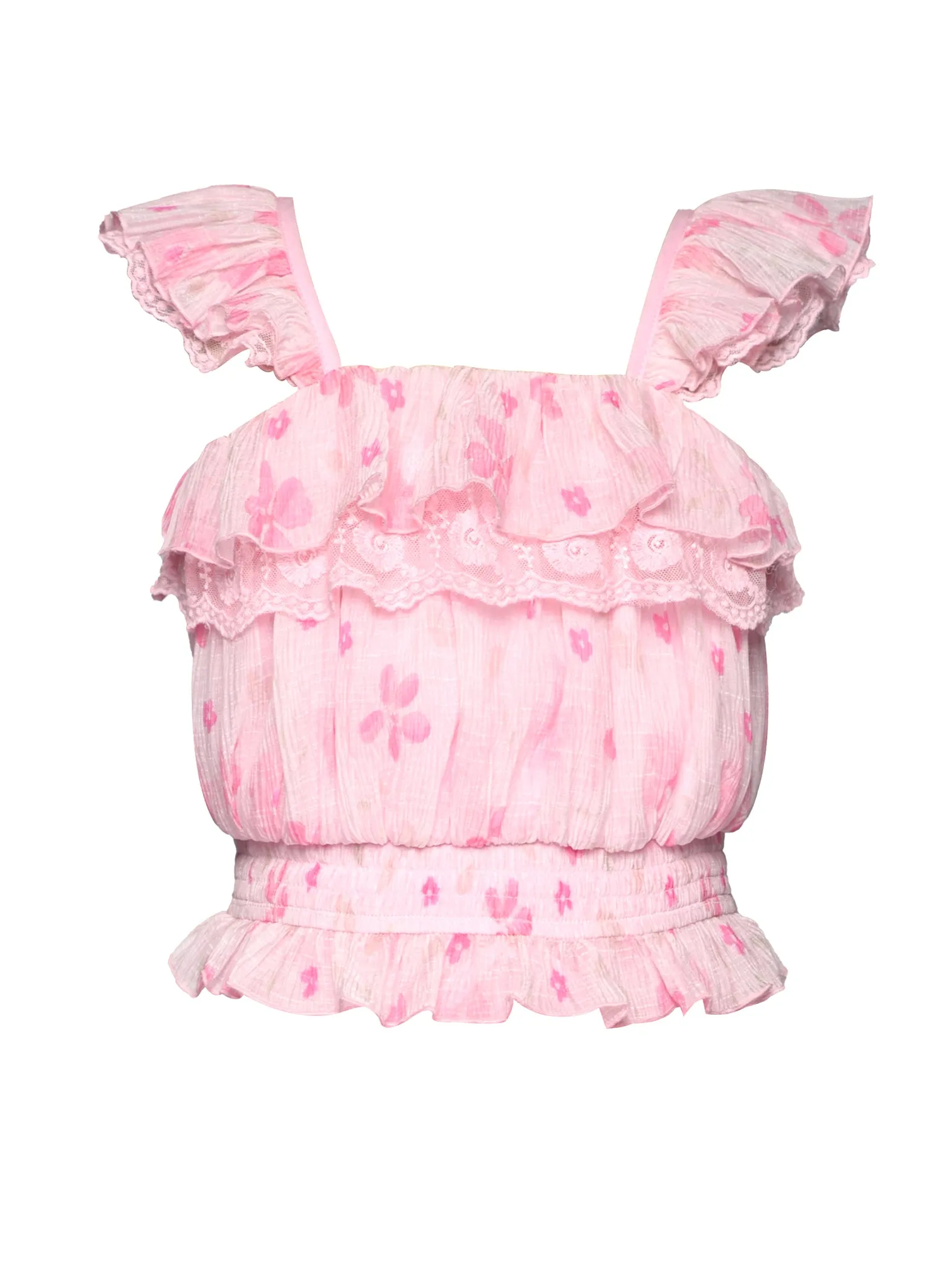 RUFFLE TRIMMED TOP WITH LACE DETAIL sold by Hannah Banana