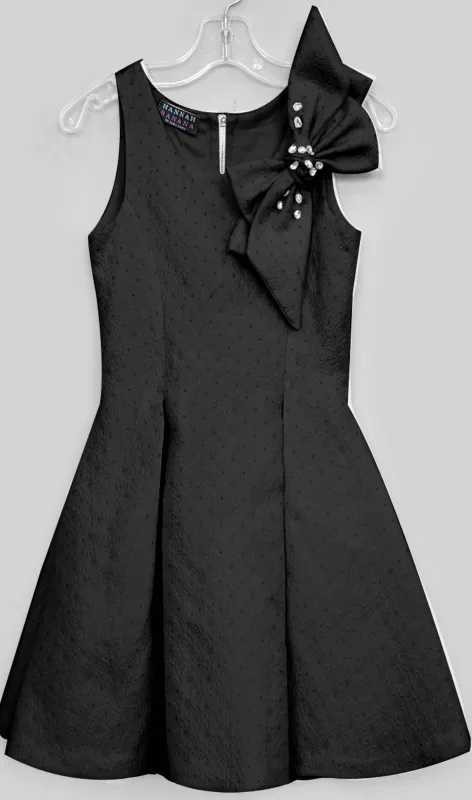 FIT AND FLARE PLEATED DRESS W/ JEWELED BOW made by Truly Me