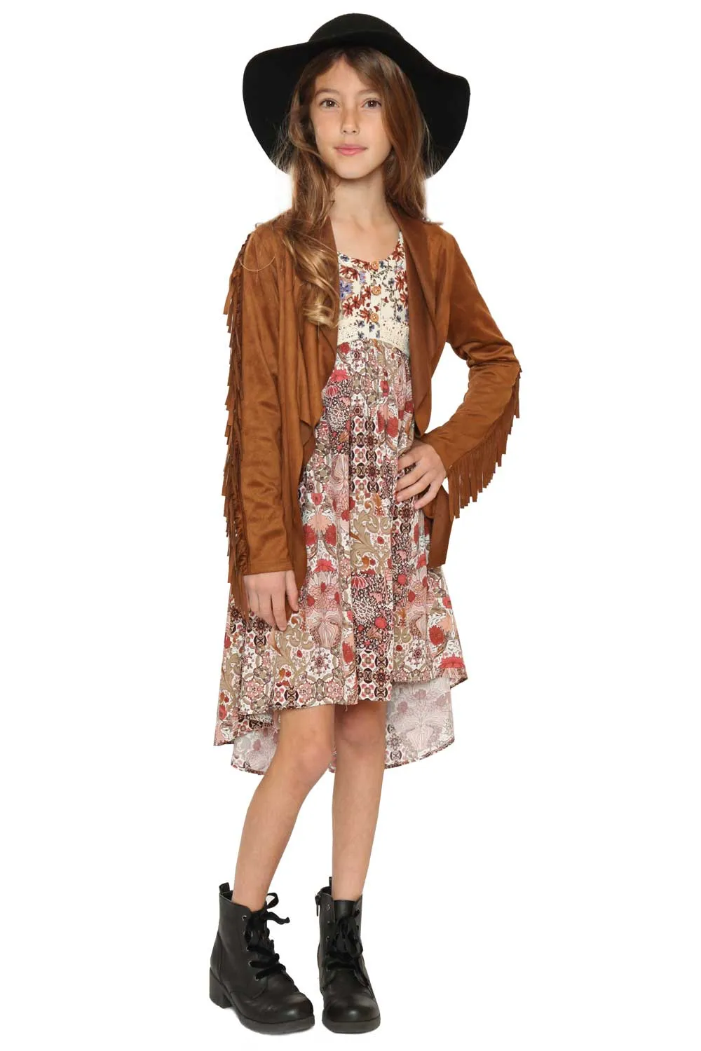FAUX SUEDE FRINGE CARDIGAN sold by Hannah Banana product image thumbnail 4