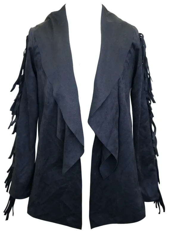 FAUX SUEDE FRINGE CARDIGAN made by Truly Me