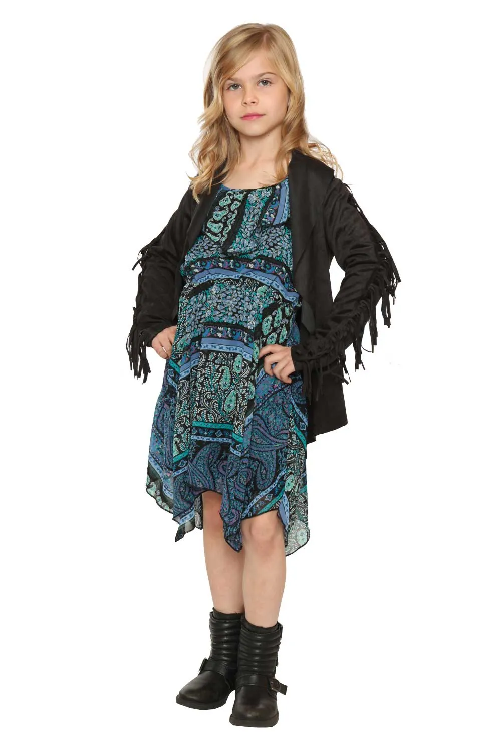 FAUX SUEDE FRINGE CARDIGAN sold by Hannah Banana product image thumbnail 3