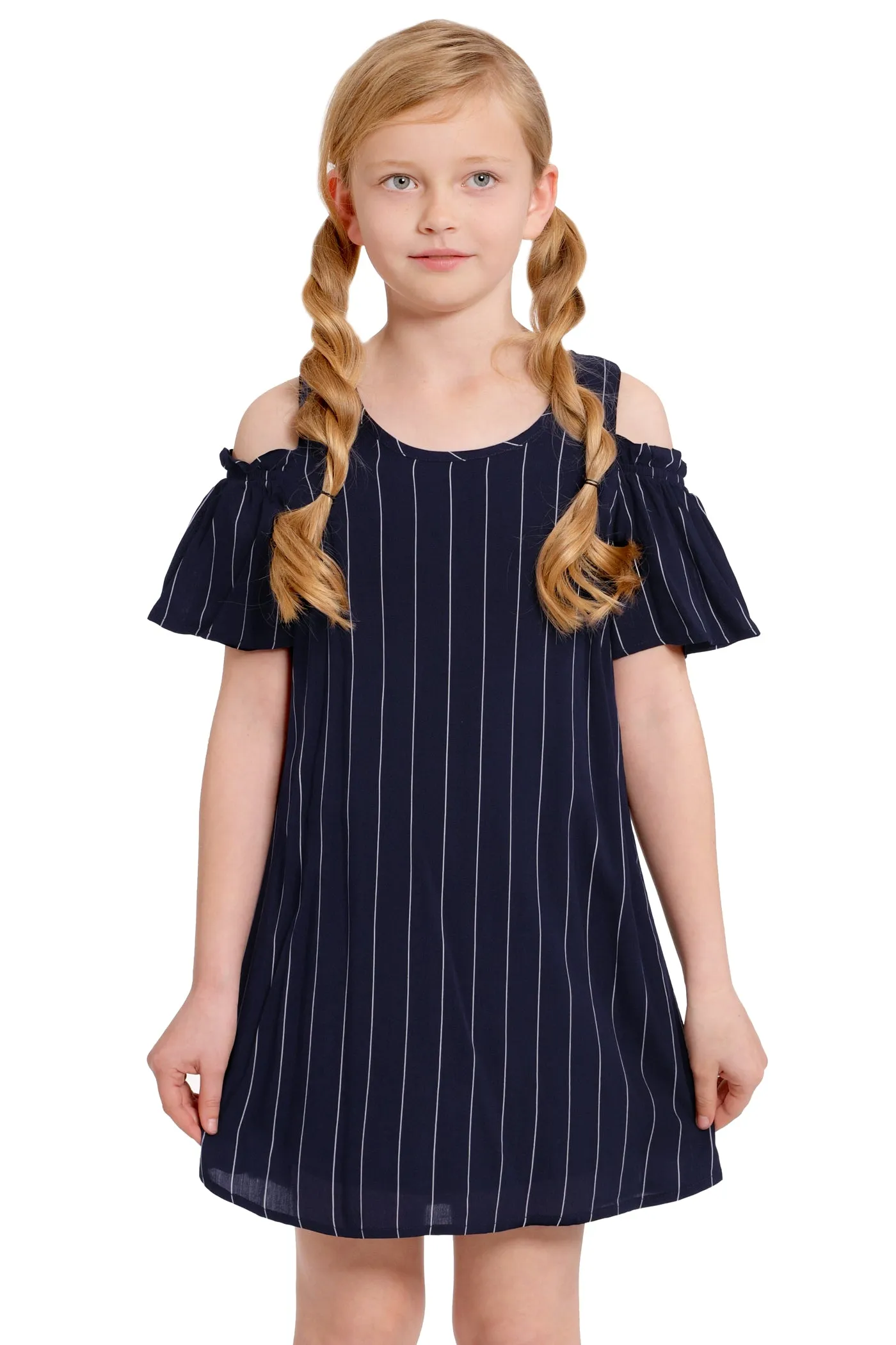 A-LINE COLD SHOULDER RUFFLE SLEEVE DRESS sold by Hannah Banana product image thumbnail 3