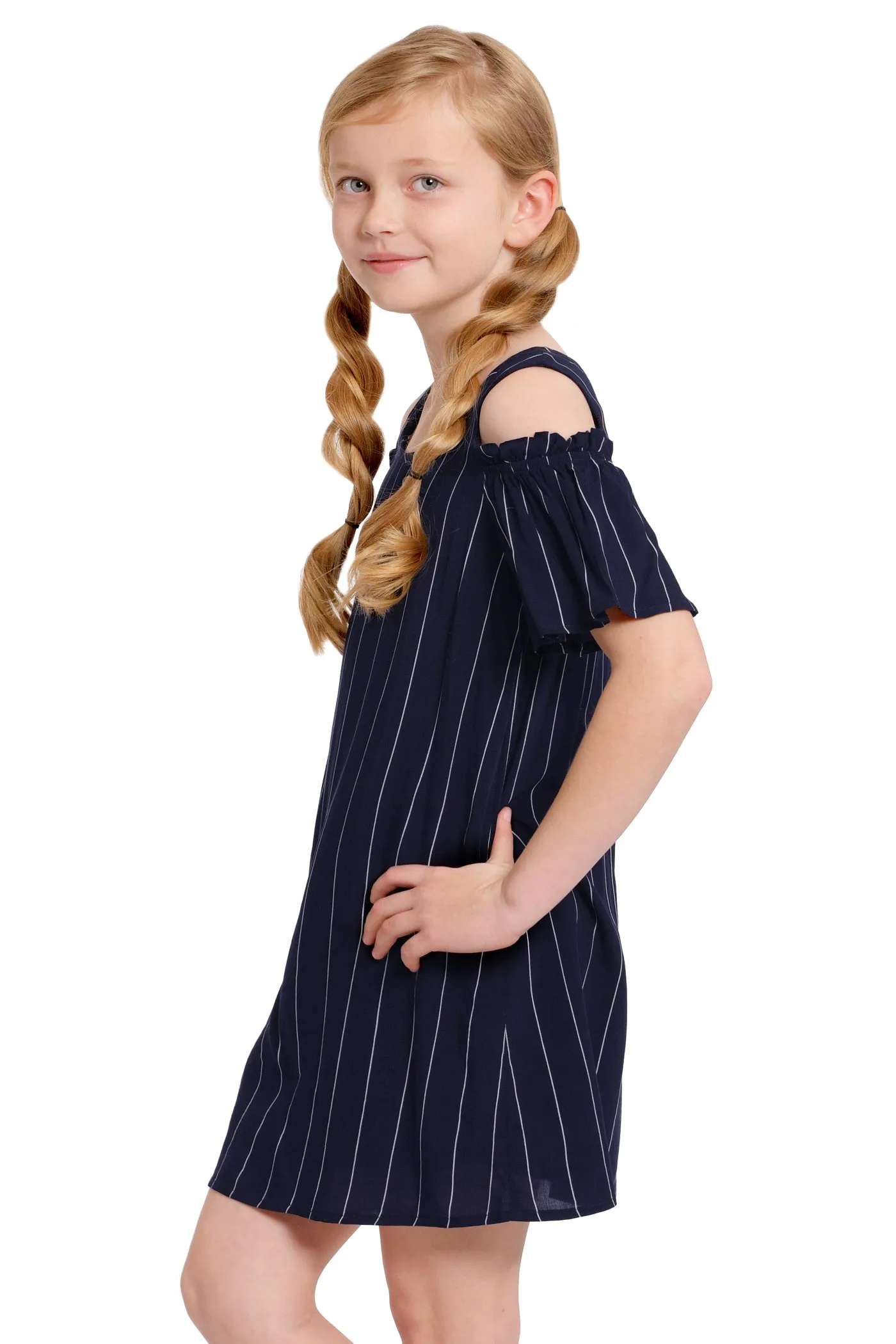 A-LINE COLD SHOULDER RUFFLE SLEEVE DRESS sold by Hannah Banana product image thumbnail 5