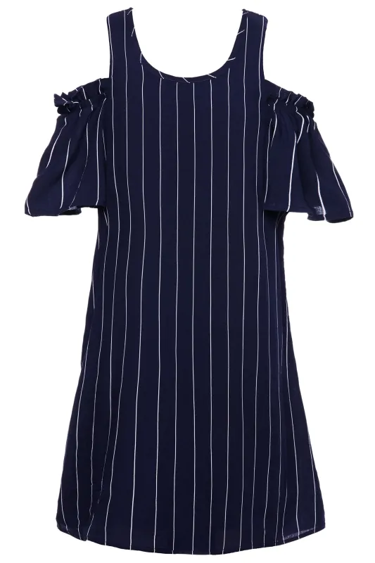 A-LINE COLD SHOULDER RUFFLE SLEEVE DRESS made by Hannah Banana