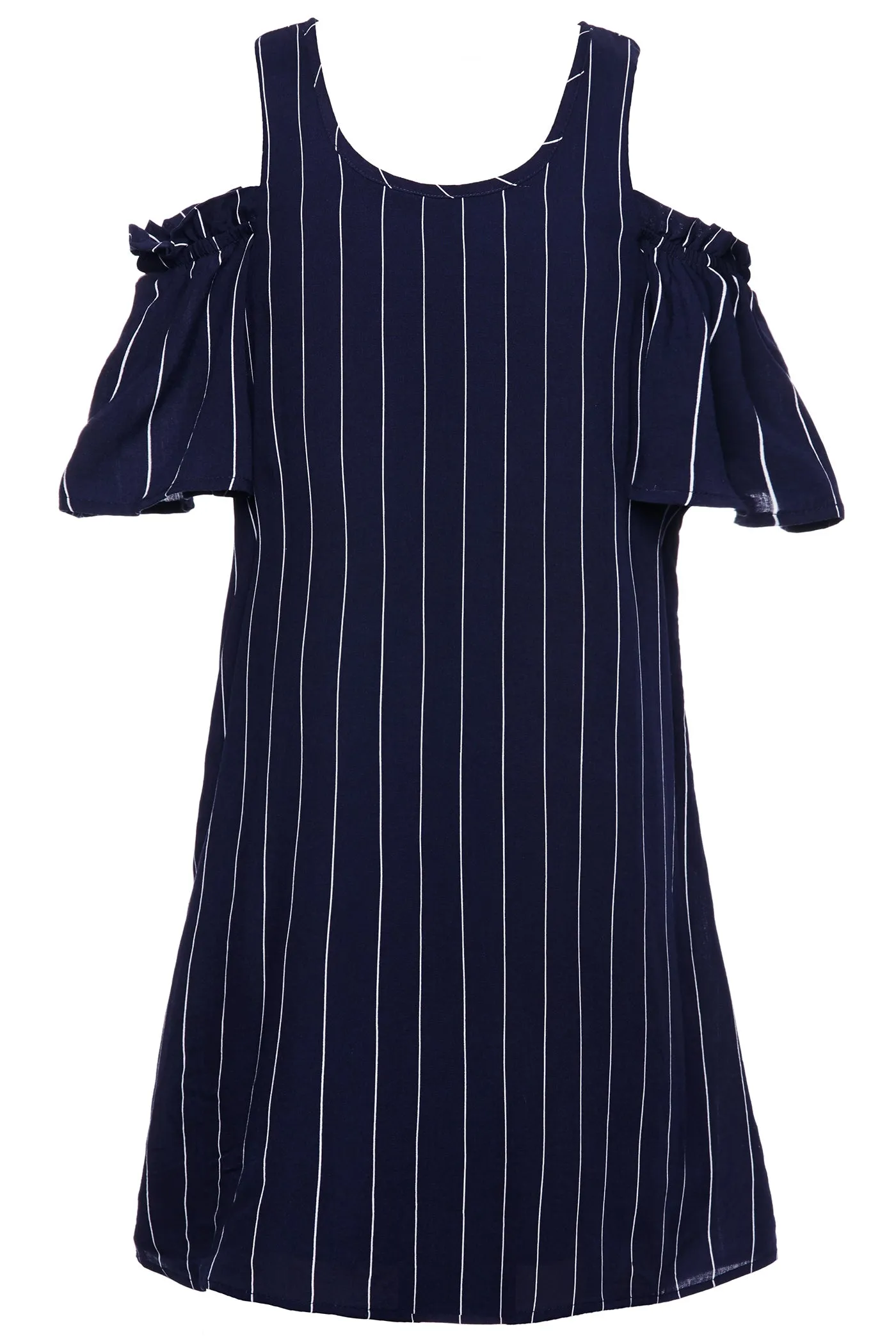 A-LINE COLD SHOULDER RUFFLE SLEEVE DRESS sold by Hannah Banana