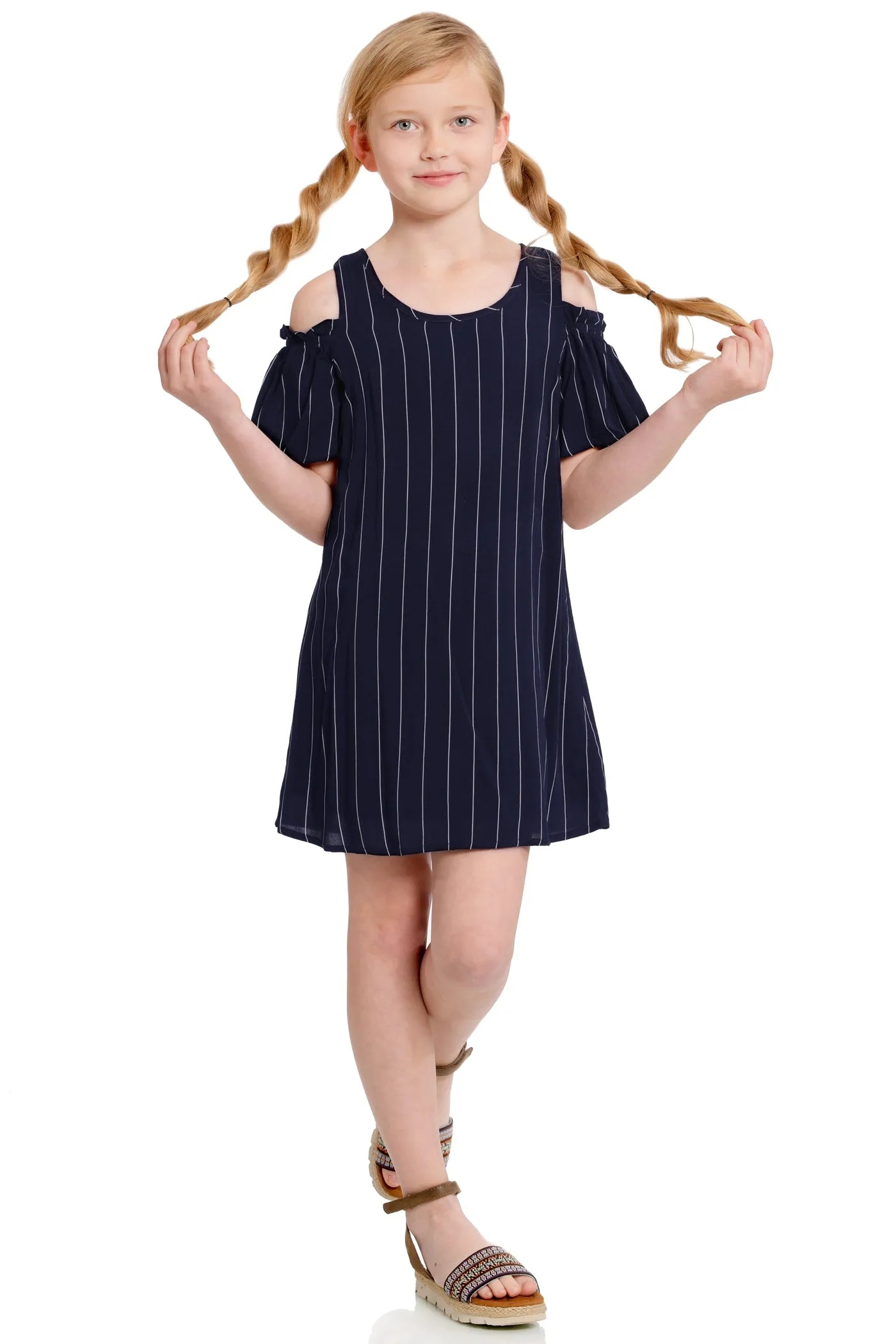 A-LINE COLD SHOULDER RUFFLE SLEEVE DRESS sold by Hannah Banana product image thumbnail 4