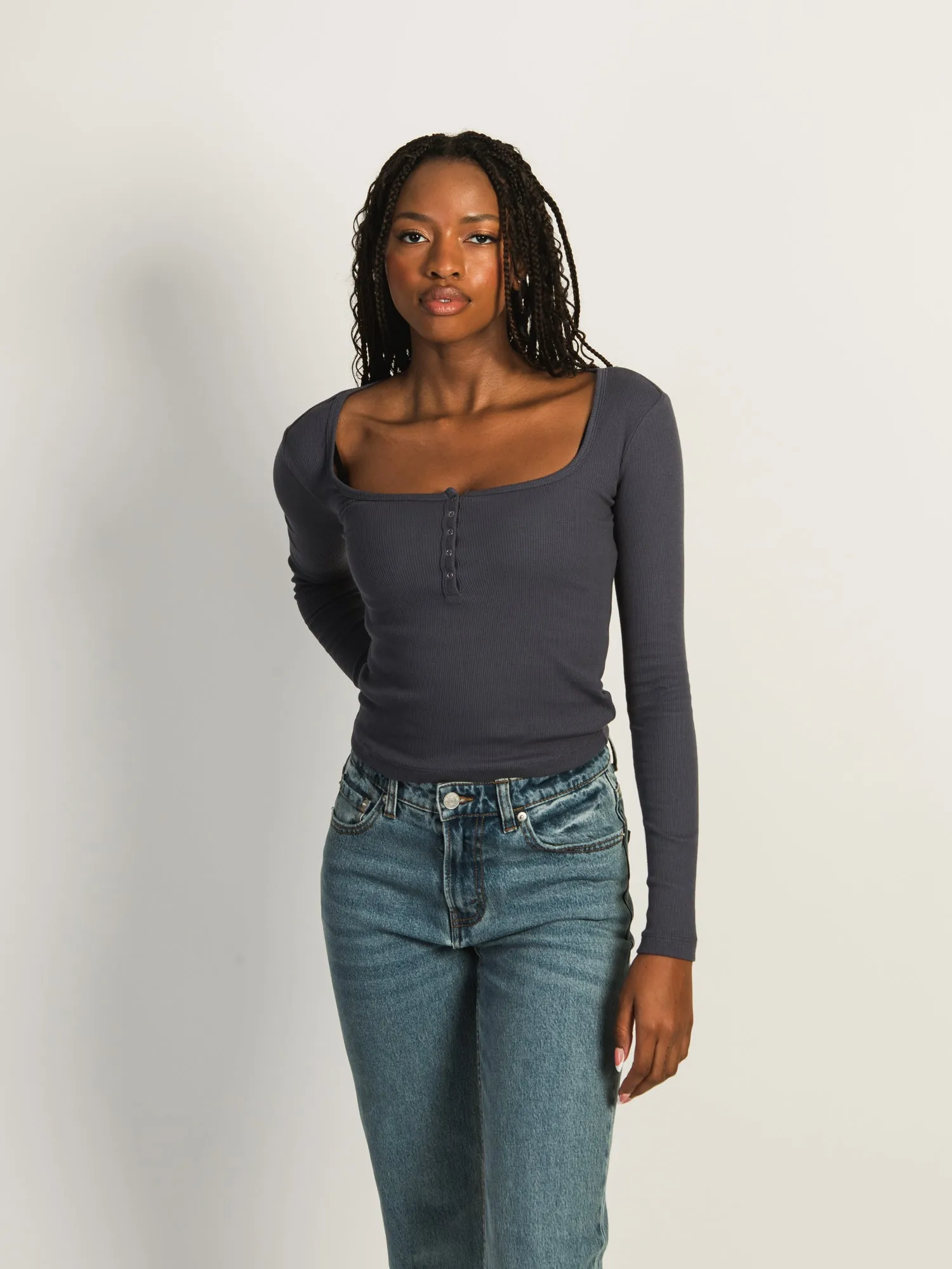 HARLOW DAPHNE LONG SLEEVE HENLEY - NAVY sold by Harlow