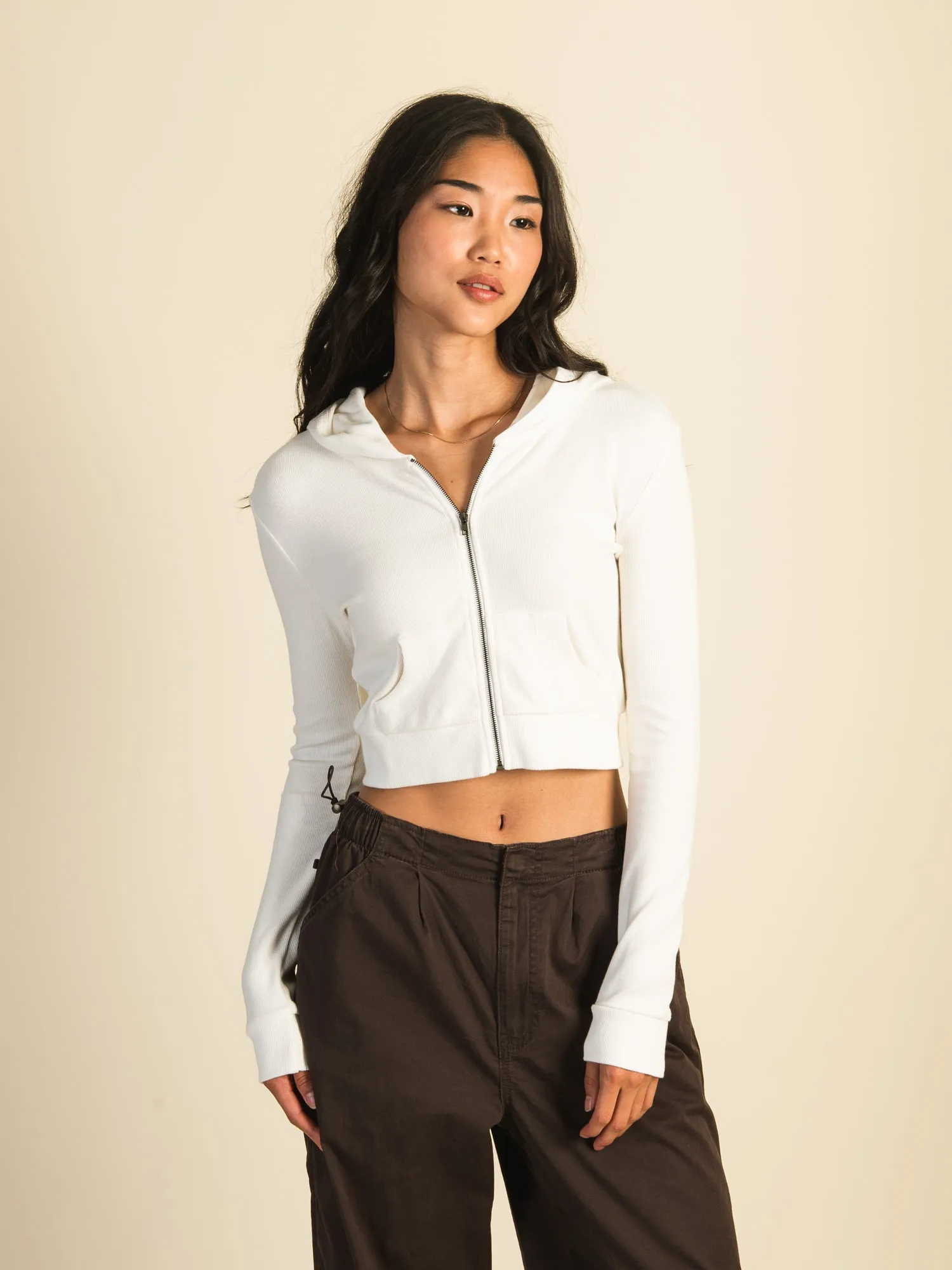 HARLOW ELLIE RIBBED ZIP UP - CREAM sold by Harlow